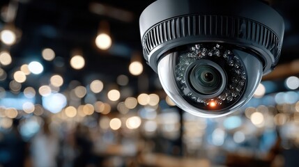 Security Camera Surveillance System with Bokeh Background in a Public Space