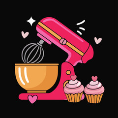 Colorful Bakery Mixing Machine Vector Illustration, Isolated