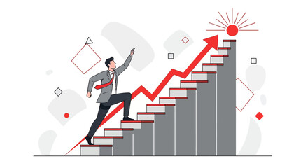 Concept illustration of business growth and career advancement with ambition towards business goals