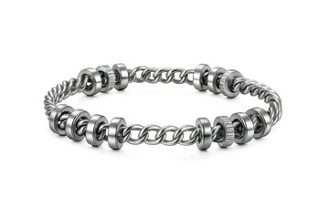 Fototapeta premium Elegant silver chain bracelet with decorative rings isolated, on transparent