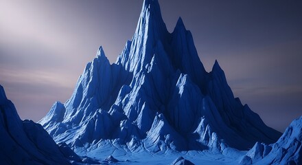 A digitally created mountain range with jagged peaks against a cloudy sky