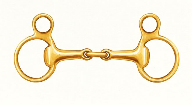 Golden horse bit isolated on white background for equestrian equipment