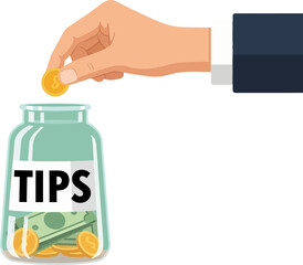 Tips Jar with Coins and Bill