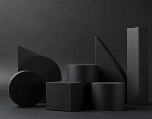 Black geometric shapes on dark background