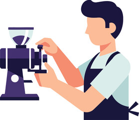 Barista Operating Coffee Grinder