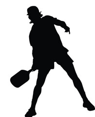 Silhouette of a Person Playing Pickleball with a Paddle and Ball on a White Background vector illustration
