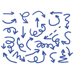 Collection of Blue Hand-Drawn Arrows on White Background