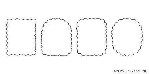 Four decorative hand drawn border frames with scalloped edges