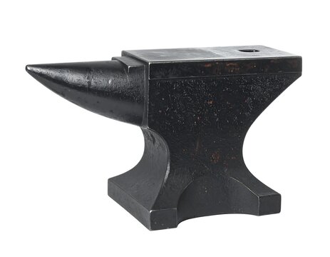 Black metal anvil on white background