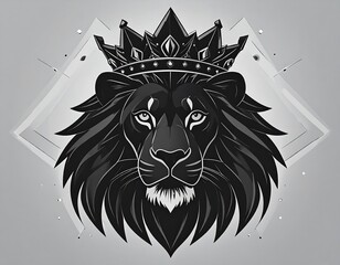 Black lion head with crown, geometric design