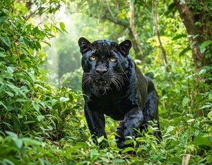 Black panther in dense jungle