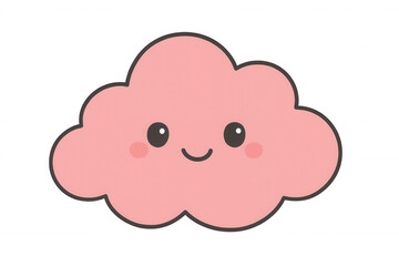 Pink cloud character illustration with cute smiling face, happy weather symbol, transparent background