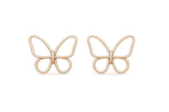 Two elegant golden butterfly earrings, isolated on transparent background