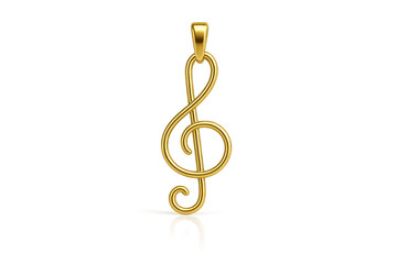 Fototapeta premium Shiny golden treble clef musical pendant isolated on transparent background