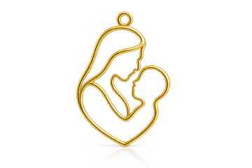 Golden mother and baby pendant isolated on transparent background, love symbol