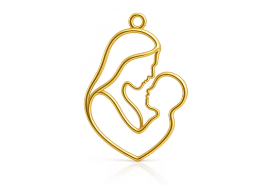 Golden mother and baby pendant isolated on transparent background, love symbol