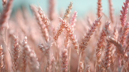 Fototapeta premium A detailed shot of several plants with pink blossoms in the foreground and a vast blue sky in the backdrop