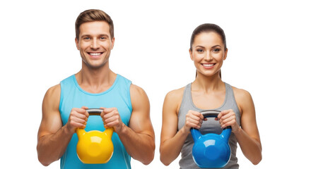 Fit couple exercising with kettlebells motivational fitness and health lifestyle image