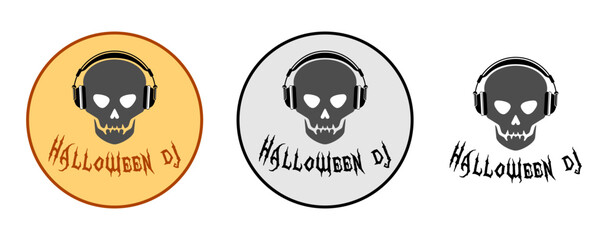 DJ. Skull with headphones, black and white graphic art for music lovers. This creepy character is perfect for Halloween. Horror, monster, party, nightclub, raver, disco club, disco. EPS10 Vector illus