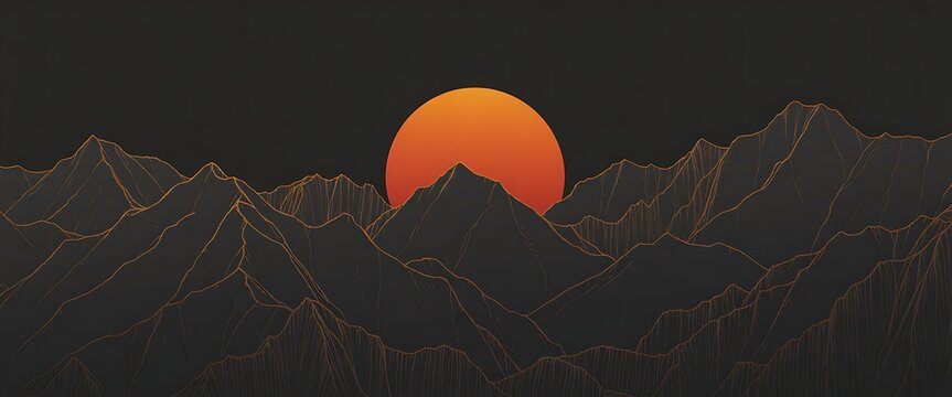 Minimalist Sunset Over Dark Mountain Range Digital Art