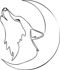 Minimalist line art a wolf howling at a crescent moon Continous line drawing animal