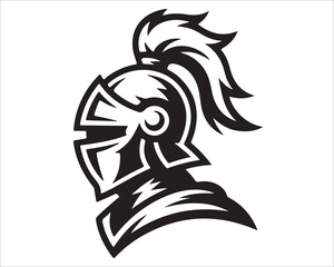 Medieval knight helmet silhouette vector illustration in black and white