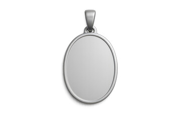 Sleek blank oval silver pendant isolated on a transparent background, elegant