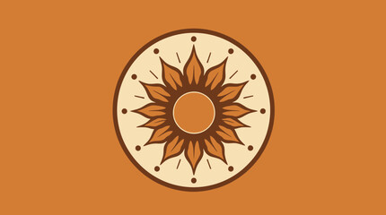A stylized sunflower design, centered on a warm orange background, featuring intricate details.