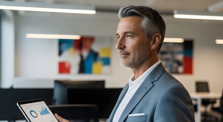 Thoughtful Middle-Aged Woman in Office, Brainstorming Ideas with Sticky Notes
