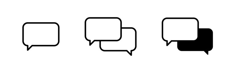 Speech bubble icon, Simple chat message bubble icons in outline and solid style, Communication Symbol Set, Dialogue Balloon Vector, Messaging Interface Element, Minimal Conversation Graphic.