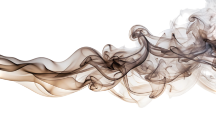 Graceful brown smoke isolated on transparent background creates a captivating visual display with its intricate patterns and gentle, flowing movements