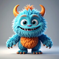 Naklejka premium Adorable Fluffy Blue Monster with Orange Accents and Big Eyes