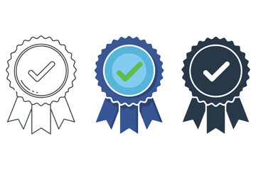 Vector art of approved or certified badge icon set symbol of quality, guarantee, and validation in various styles, representing trust and reliability