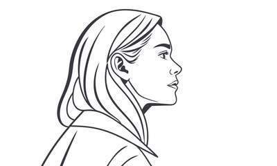 Flat vector illustration of woman with long straight hair, minimal style