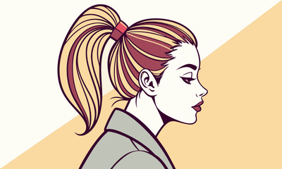 pony tail girl illustration 