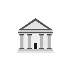 A simple flat icon of a classical building with a pediment and columns, representing a bank, courthouse, or museum.