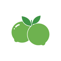 Two green limes with leaves, a simple illustration on a white background, perfect for food-related designs.
