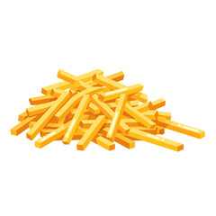 A pile of golden french fries, a popular fast food item, presented against a white background.