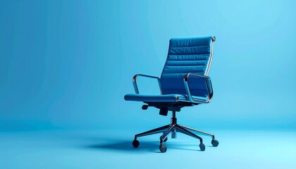 Modern Blue Executive Office Chair on a Seamless Cyan Background