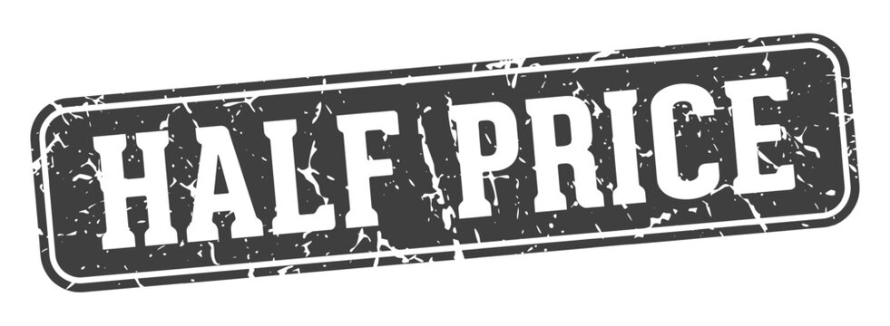 half price rectangular sign. half price stamp