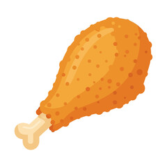 Illustration of a crispy fried chicken leg with bone on a white background.