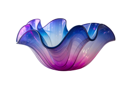 Large colorful glass art sculpture with wavy edges isolated on transparent background - Powered by Adobe