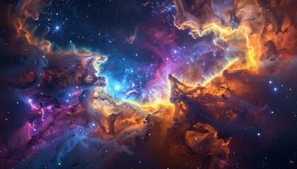 Vibrant Cosmic Nebula with Glowing Stellar Clouds and Distant Stars