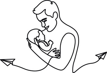 Father and his daughter one line drawing Vector
