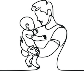 Father and his daughter one line drawing Vector