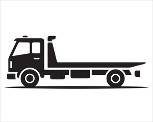 Heavy duty tow truck silhouette vector illustration in black and white