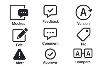 User interface icons: mockup feedback version edit comment tag alert approve compare