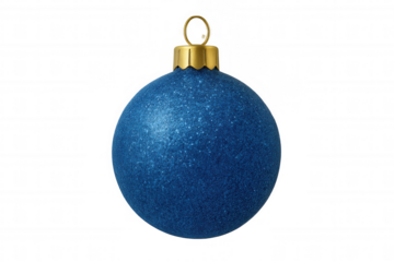 Blue glitter christmas bauble with gold cap for festive holiday decorations and seasonal celebration design