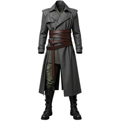 Fantasy steampunk trench coat outfit isolated on transparent background