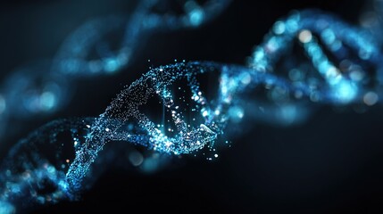   A blue and black background features a blurred strand of blue string in the foreground